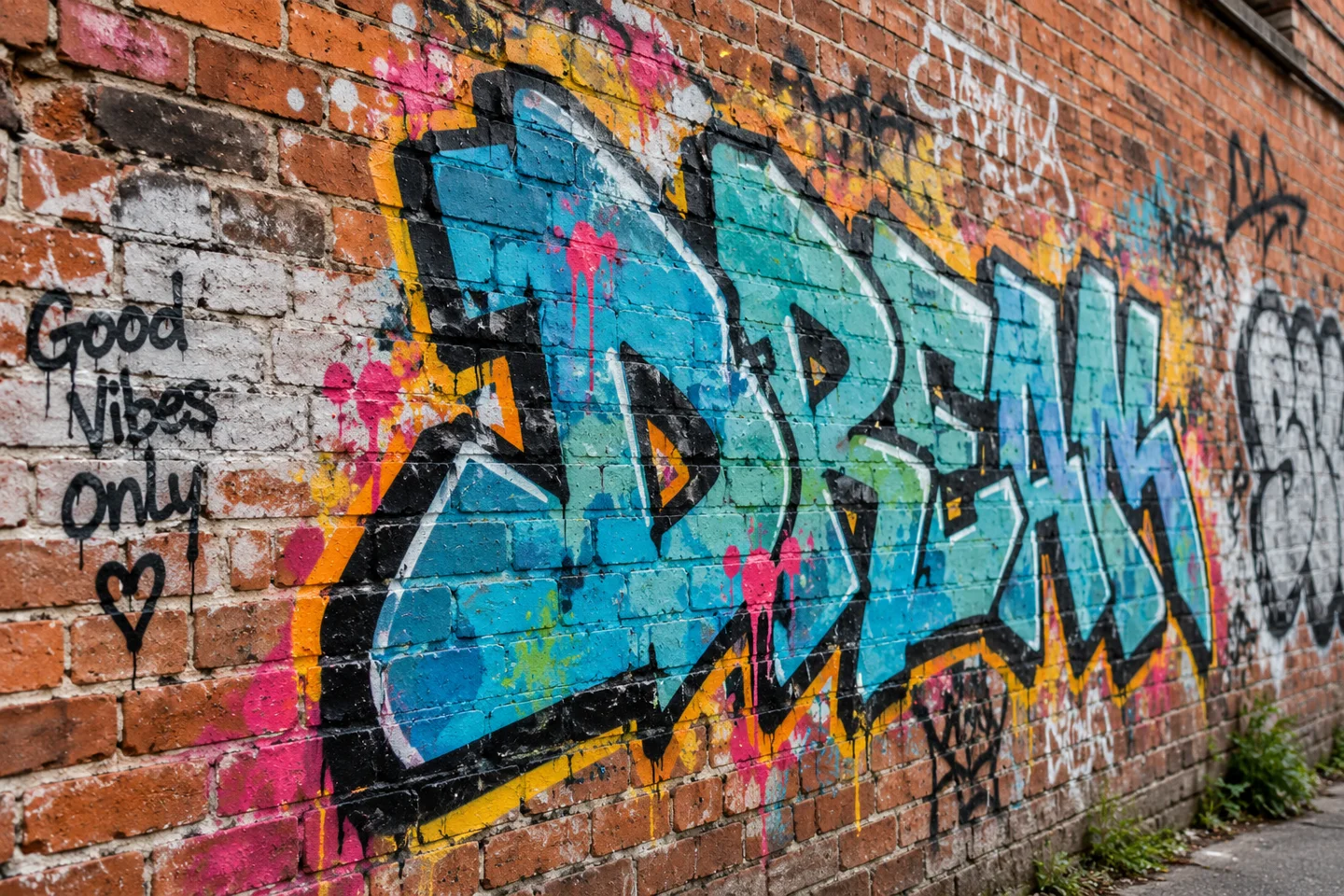 Graffiti auf Klinker: vor der Reinigung